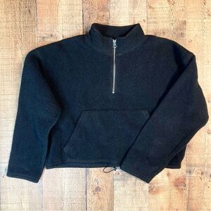 American Eagle Fleece Pullover Size XS Black Crop Long‎ Sleeves Zip Up Casual